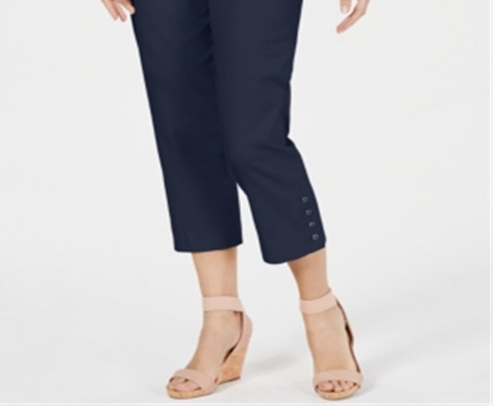 Calça Capri Feminina com Controle de Barriga e Botões JM Collection Azul Tamanho P