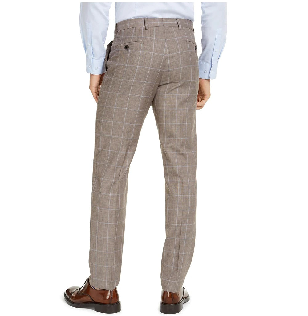 Calça de terno masculina Michael Kors Classic-Fit Airsoft Stretch Birdseye Windowpane, marrom, tamanho 36x32