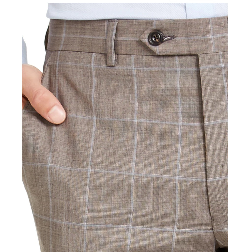 Calça de terno masculina Michael Kors Classic-Fit Airsoft Stretch Birdseye Windowpane, marrom, tamanho 36x32