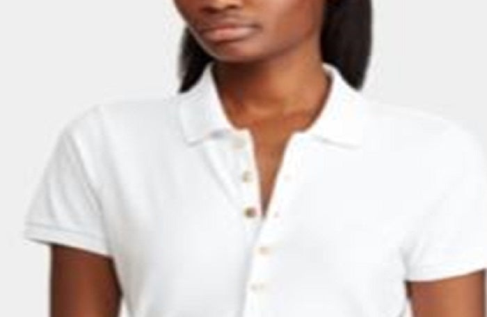 Camisa polo feminina Ralph Lauren Stretch, branca, tamanho pequeno