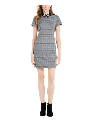 Vestido curto de festa feminino Maison Jules com zíper metálico e strass, manga curta e gola, preto, tamanho pequeno