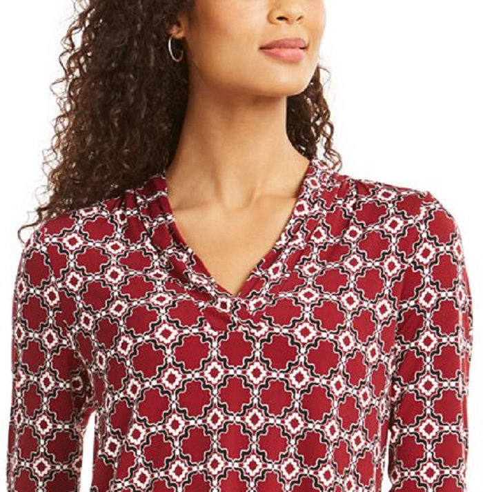 Blusa estampada Charter Club com pregas nos ombros, vermelha, tamanho 2XL