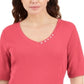 Camiseta feminina Karen Scott com decote em V coral, laranja, tamanho pequeno