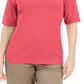 Camiseta feminina Karen Scott com decote em V coral, laranja, tamanho pequeno