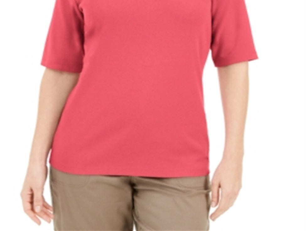 Camiseta feminina Karen Scott com decote em V coral, laranja, tamanho pequeno