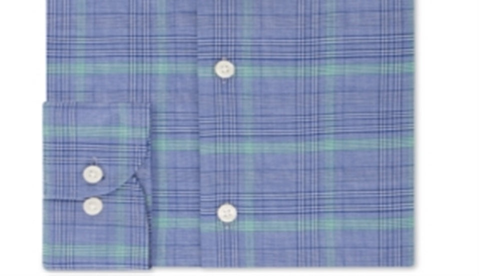 Camisa social masculina Tommy Hilfiger Classic Regular Fit, sem passar a ferro, THFlex Supima Performance Stretch, azul xadrez, tamanho 16X34-35