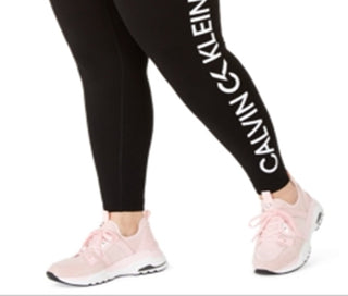 Calça legging feminina plus size com logo e cintura alta, preta, tamanho 1X
