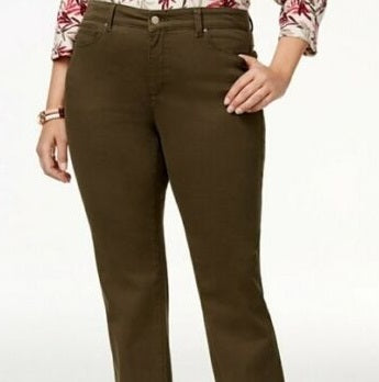 Calça feminina estilo &amp; co com controle de barriga, perna reta, verde, tamanho 10 S