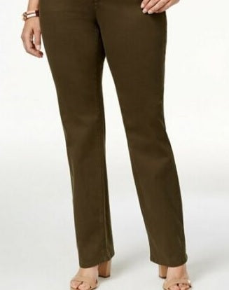Calça feminina estilo &amp; co com controle de barriga, perna reta, verde, tamanho 10 S