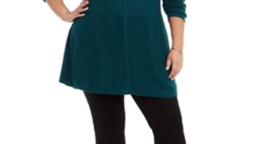 Suéter túnica feminino com costura frontal plus size verde Style &amp; Co -0X