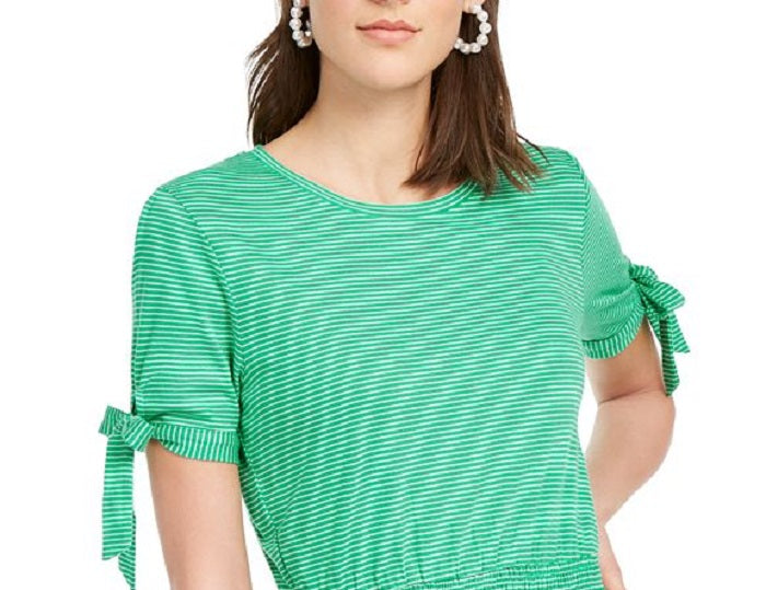 Blusa feminina estilo peplum com mangas amarradas Maison Jules, verde, tamanho pequeno