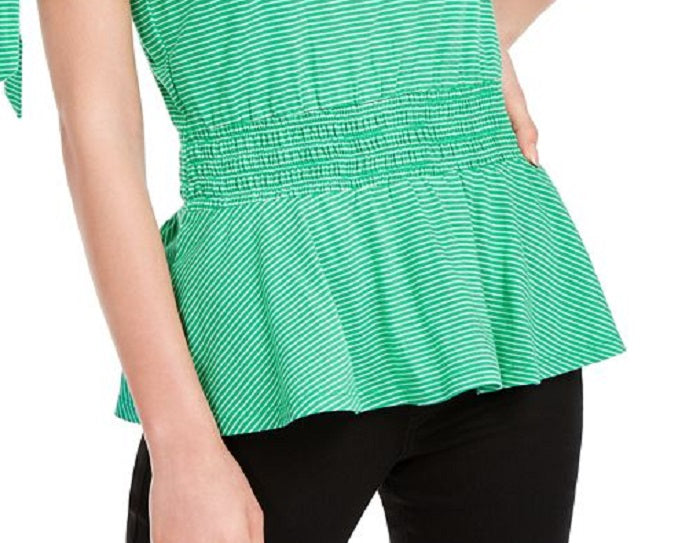 Blusa feminina estilo peplum com mangas amarradas Maison Jules, verde, tamanho pequeno