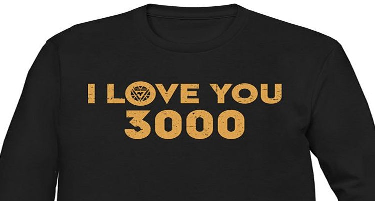 Camiseta masculina Marvel Endgame I Love You 3000 Arc Reactor Symbol, manga comprida, preta, tamanho extragrande