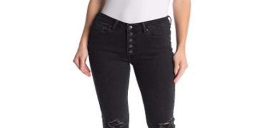 Calça jeans feminina VIGOSS Gwen Kick Flare desgastada, preta, tamanho 29