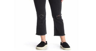 Calça jeans feminina VIGOSS Gwen Kick Flare desgastada, preta, tamanho 29