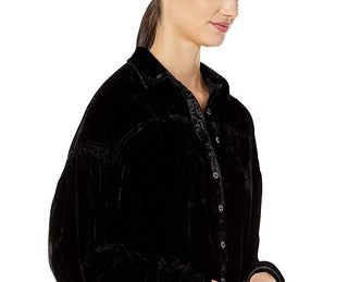 Blusa de veludo La Luna manga comprida feminina Free People, preta, tamanho grande