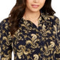 Camisa polo feminina estampada Charter Club com manga 3/4, azul, tamanho XX-G