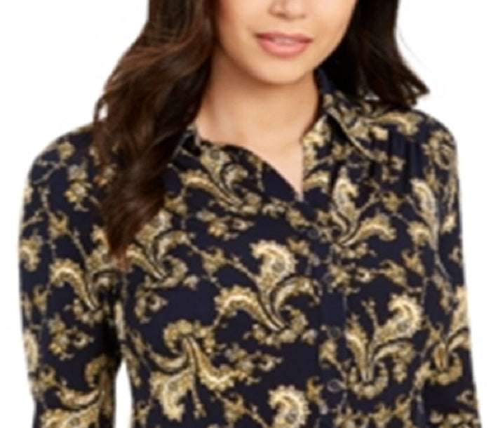 Camisa polo feminina estampada Charter Club com manga 3/4, azul, tamanho XX-G