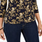 Camisa polo feminina estampada Charter Club com manga 3/4, azul, tamanho XX-G