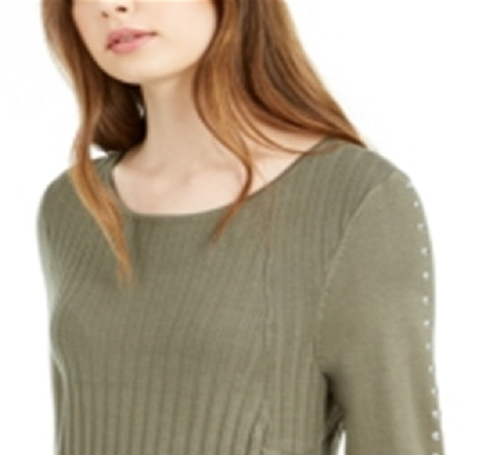 Suéter feminino com zíper e tachas Bar III, verde, tamanho médio