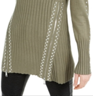 Suéter feminino com zíper e tachas Bar III, verde, tamanho médio