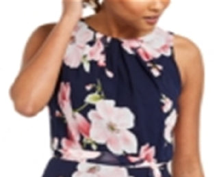 Vestido midi com estampa floral feminino Jessica Howard, azul, tamanho 4, pequeno