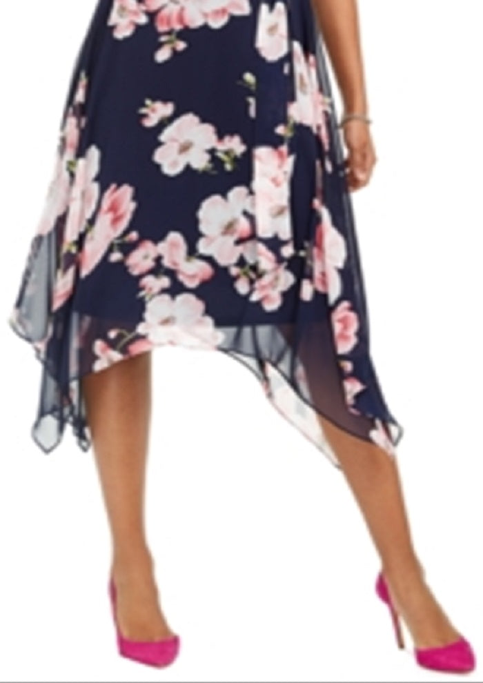 Vestido midi com estampa floral feminino Jessica Howard, azul, tamanho 4, pequeno