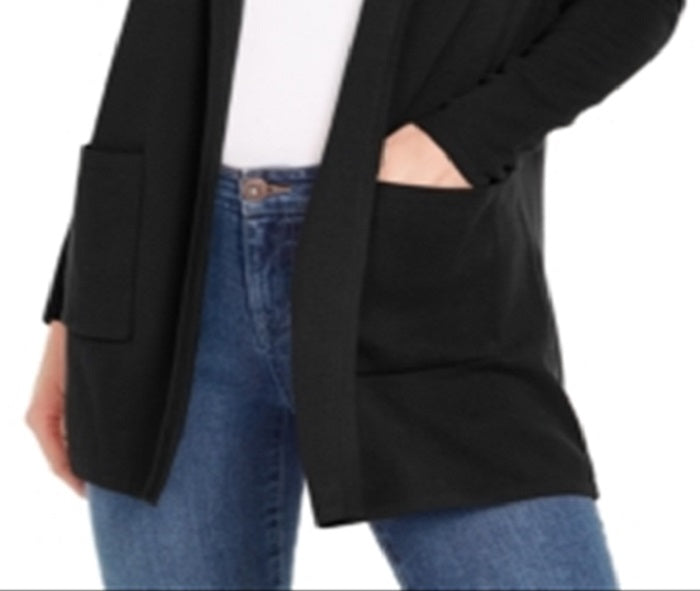 Suéter feminino Charter Club Milano de algodão com frente aberta, preto, tamanho X-S