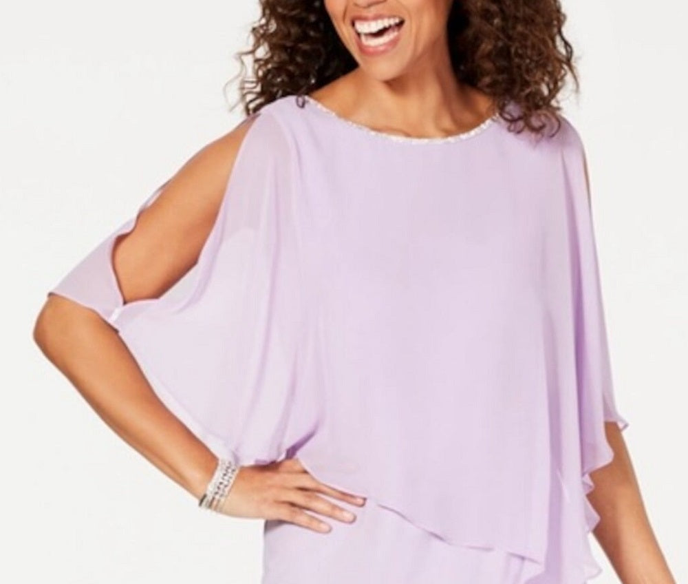 MSK Vestido curto feminino com fenda e decote canoa, manga curta, roxo, tamanho pequeno