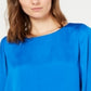 Blusa feminina Alfani de manga comprida com decote em joia, azul, tamanho pequeno