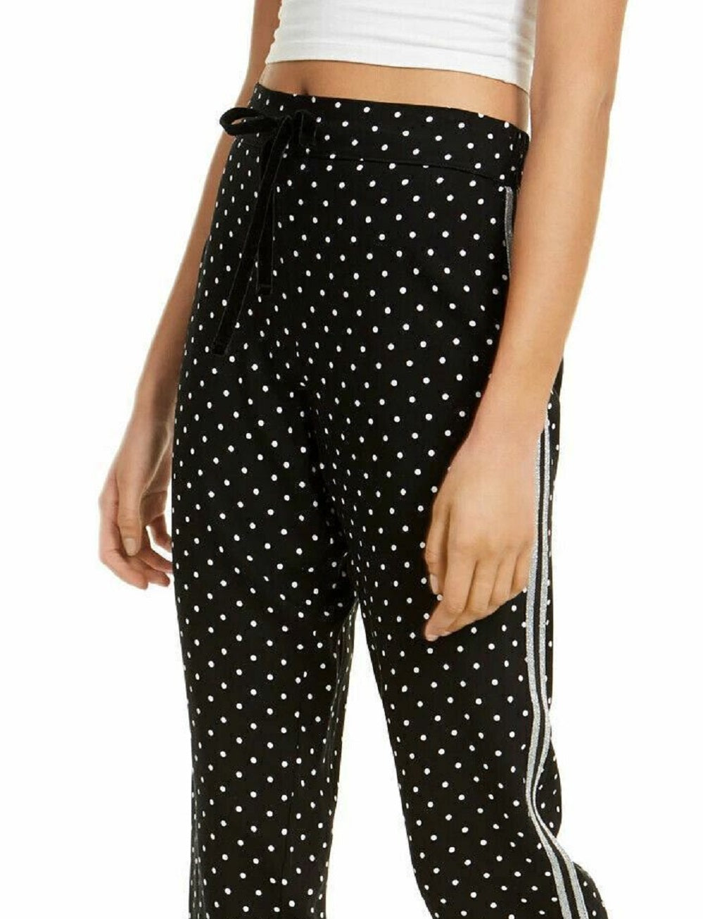 Calça de pijama feminina Jenni com listras metálicas, preta, tamanho G