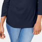 Camiseta feminina Karen Scott estampada com manga 3/4 e gola redonda, blusa de noite azul, tamanho pequeno médio