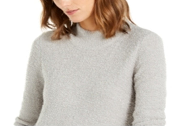 Suéter feminino Alfani com gola falsa e bouclé, cinza, tamanho X-S