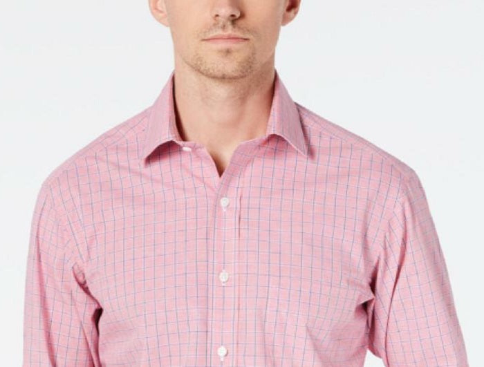 Camisa xadrez masculina Club Room Regular Fit com botões, vermelha, tamanho 34-35
