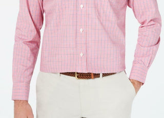 Camisa xadrez masculina Club Room Regular Fit com botões, vermelha, tamanho 34-35