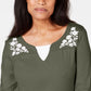 Camiseta feminina Karen Scott estampada com manga 3/4 e gola redonda, blusa de noite, verde, tamanho pequeno grande