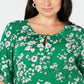 Top feminino estampado com decote em V verde tamanho 0X da Charter Club