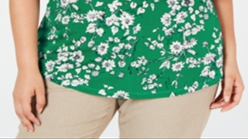 Top feminino estampado com decote em V verde tamanho 0X da Charter Club