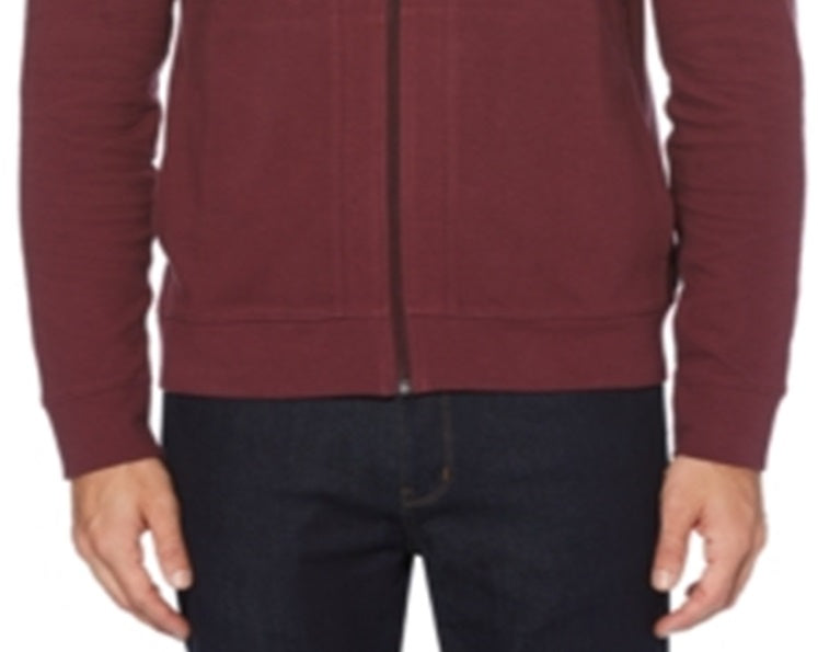 Camisa de manga comprida com zíper completo em malha canelada otomana Perry Ellis masculina, tamanho vinho extragrande
