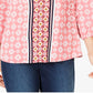 Charter Club Blusa feminina estampada com punho e gola redonda, tamanho médio, rosa