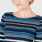 Blusa feminina listrada com manga amarrada Charter Club, azul, tamanho XX-G