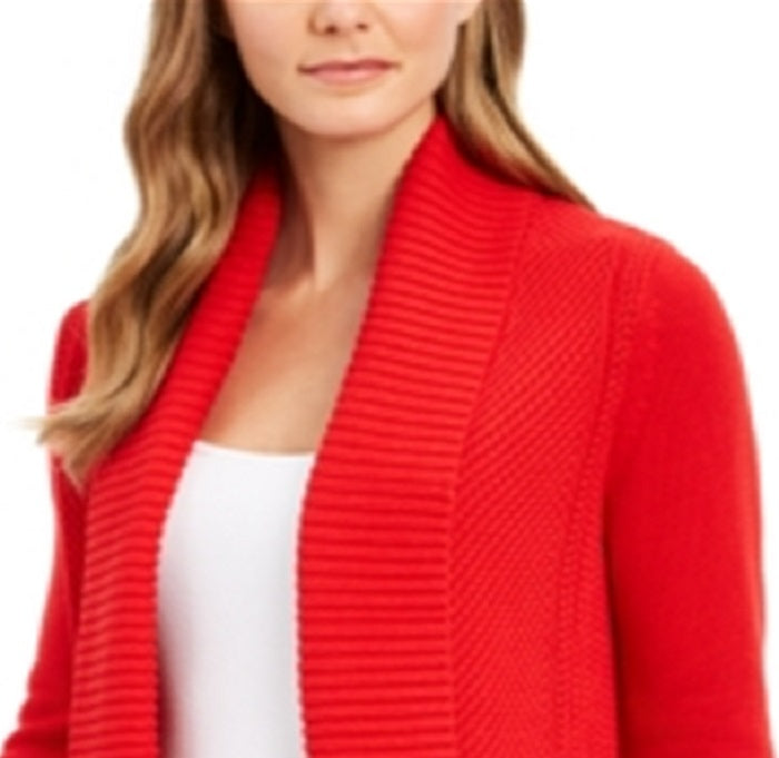 Cardigan feminino Charter Club com gola xale e frente aberta, tamanho pequeno, vermelho