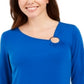Túnica feminina assimétrica com argola JM Collection, azul, tamanho médio