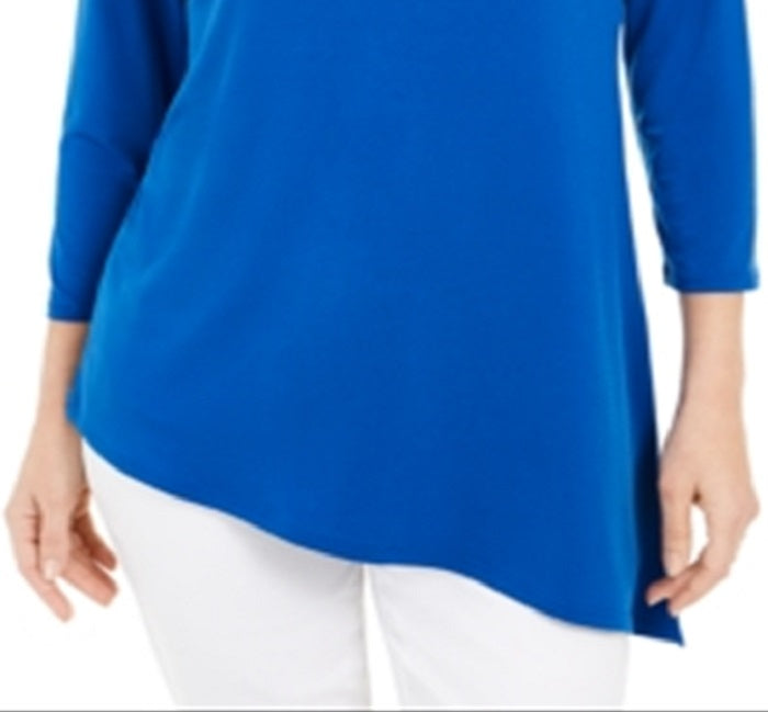 Túnica feminina assimétrica com argola JM Collection, azul, tamanho médio