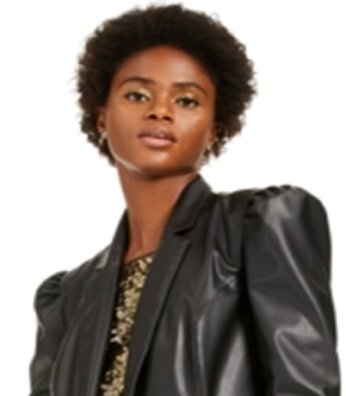 Blazer feminino revestido em couro sintético da INC International Concepts, preto, tamanho pequeno