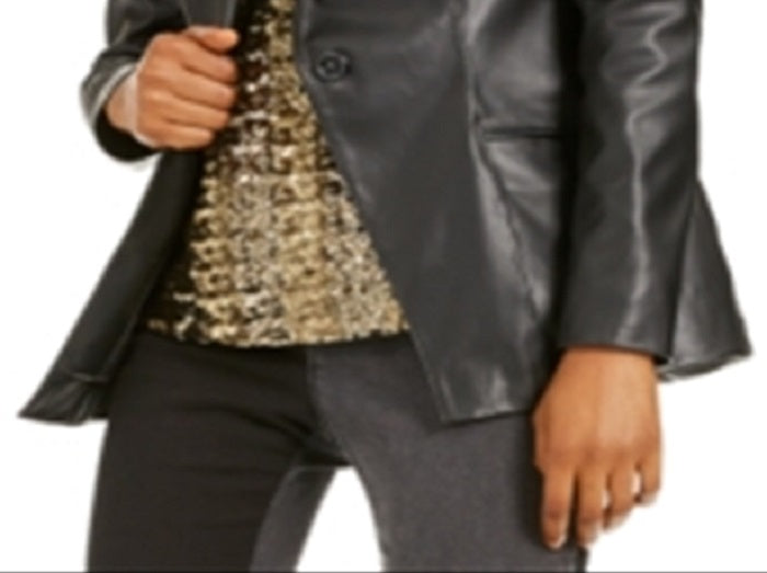 Blazer feminino revestido em couro sintético da INC International Concepts, preto, tamanho pequeno