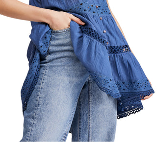 Blusa túnica feminina Adelaide da Free People, azul, tamanho XS