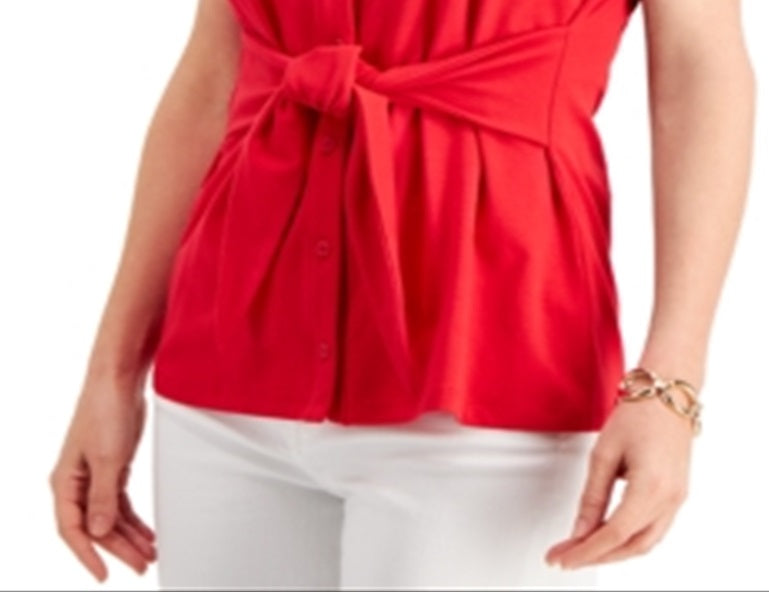 Charter Club Blusa feminina sem mangas com amarração frontal, vermelha, tamanho XX-G