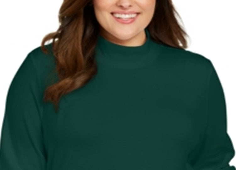 Karen Scott Suéter Feminino de Algodão com Gola Falsa Verde Tamanho 0X