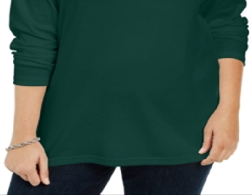 Karen Scott Suéter Feminino de Algodão com Gola Falsa Verde Tamanho 0X